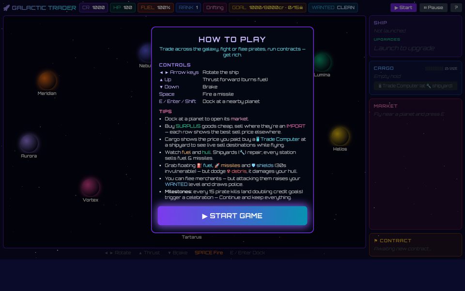 Galactic Trader — top-down space trading and combat